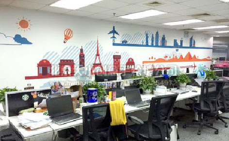 美姑教你设计办公室墙绘的方法。